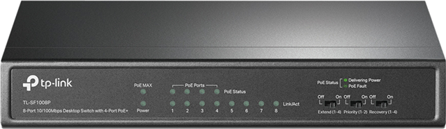 8-Port Gigabit Desktop PoE Switch, 8 10/100/1000Mbps RJ45 ports including 4 PoE+ ports, steel case</br></br>