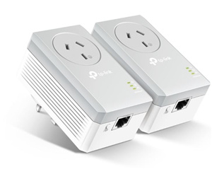 AV600 Powerline Adapter Kit, twin pack with AC pass thorugh
1x fast Ethernet Port

Avoid using with surge protectors - disrupts powerline communication