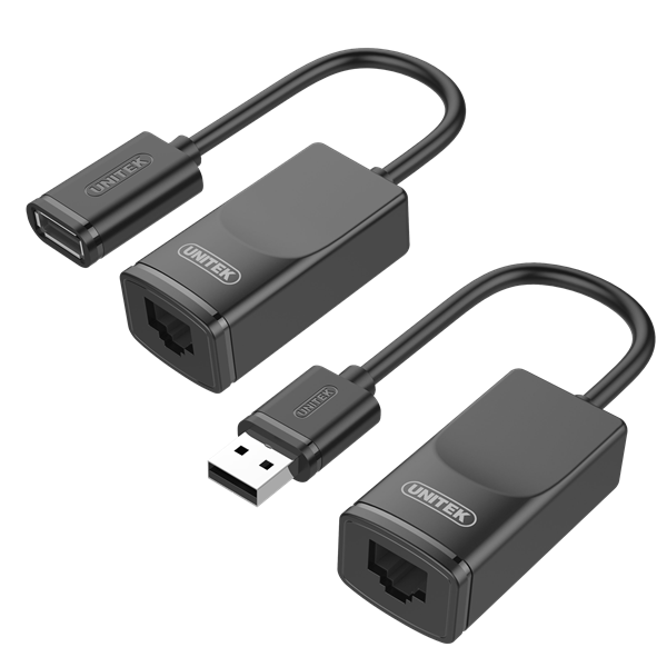 UNITEK USB 1.1 Extension Over RJ45 up to 60m. Use Cat.5, Cat.5e or Cat.6 RJ45 LAN Cable. Data Transfer Speed up to 12Mbps. Plug and play.