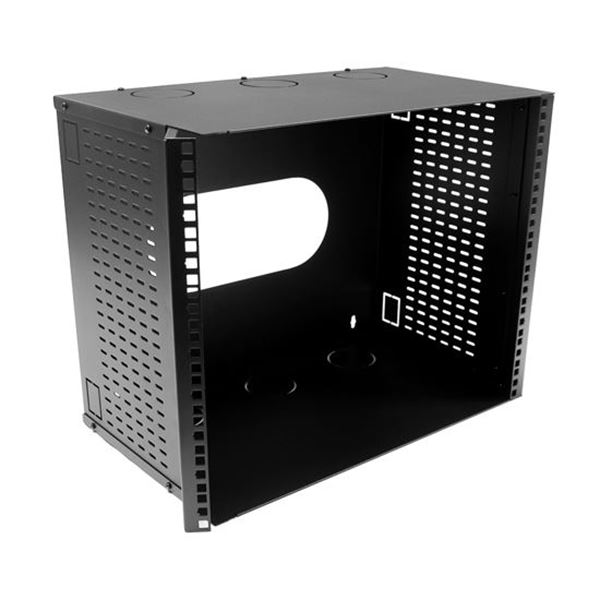 DYNAMIX 9U 300mm Deep 19'' Fully Enclosed Hinged Wall Mount Bracket. Includes Lid & Base Panels. Incorporates Side Venting & Rear Entry Plus Knock Outs on Top, Bottom & Sides. Black Colour