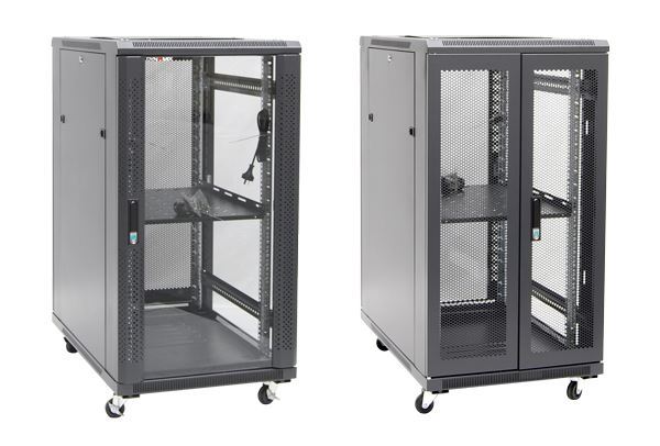 DYNAMIX 22RU Server Cabinet 900mm Deep (600 x 900 x 1190mm). Incl. 1x Fixed Shelf, 4x Fans, 25x Cage Nuts, 4x Castors & 4x Level Feet. static load. Glass front door, mesh rear door.