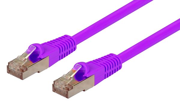 DYNAMIX 0.3m Cat6A S/FTP Purple Slimline Shielded 10G Patch Lead. 26AWG (Cat6 Augmented) 500MHz with Gold Plate Connectors.