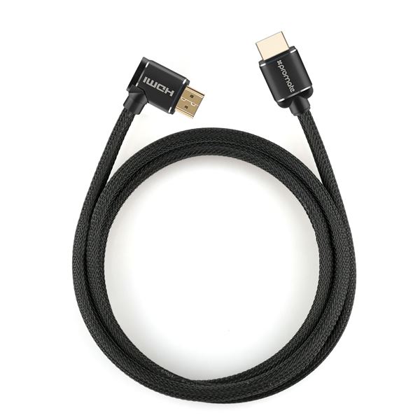PROMATE 1.5m 4K HDMI cable. Right Angle, 4K Ultra HD. 24K Gold plated connectors. High-Speed Ethernet. Max Res: 4K@60Hz (4096X2160) Colour black.