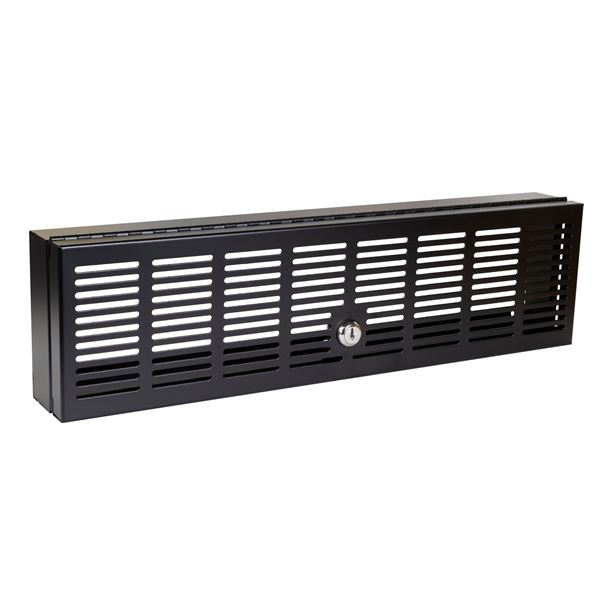 DYNAMIX 3RU 19'' Server Security Lock. Fully Enclosed Top, Bottom, & Sides. Suitable for DVR Applications & Switches. Includes 2 Keys. Black Powder Coat Finish.
