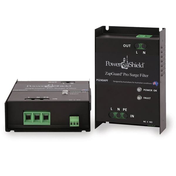 POWERSHIELD 40 Amp Panel Mount Surge Protection & Filter with Hardwired Input/output Terminals. Remote Alarm Contacts. 3 Stage, 3 Mode Protection. 2 Part Display. LED Indicators.