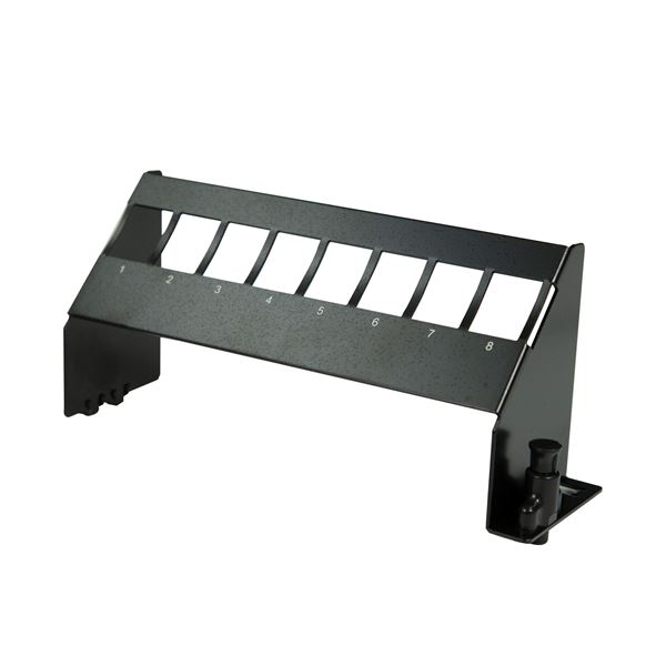 DYNAMIX 8-Port Angled Mounting Blank Panel. Designed for Installation of Keystone Snap-in Modules and RJ-45 Jacks. Angled Design for Easy Cable Routing. Size: 6.3” (W) x 2” (H)