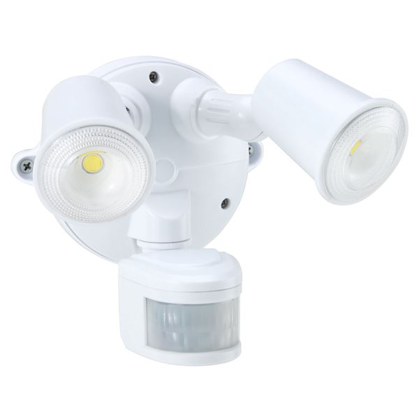 HOUSEWATCH 10W Twin LED Spotlight with Motion Sensor. IP54. Passive IR. 9m (Side) and 12m (Front) Detection Range. Detection Angle 140 Degree. Includes Timing & LUX Adjustments. White Colour.