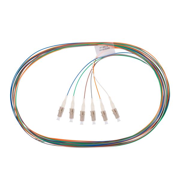 DYNAMIX 2M LC Pigtail OM3 6x Pack Colour Coded, 900um Multimode Fibre, Tight Buffer LSZH Jacket