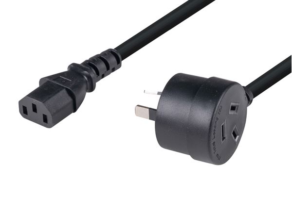 DYNAMIX 1.2M 3-Pin TAPON Ended Plug to IEC C13 Female Connector 10A SAA Approved Power Cord. 1.0mm copper core. BLACK Colour.