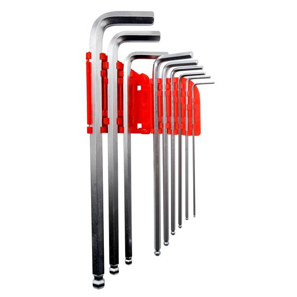 GOLDTOOL 9-Piece Ball Point Long Arm Hex Key Set. Includes:  1.5, 2, 2.5, 3, 4, 5, 6, 8, 10mm.