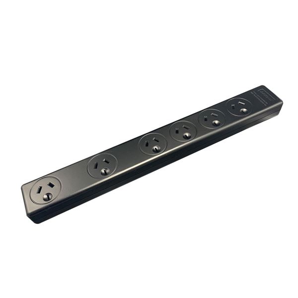 JACKSON 6-Way Powerboard with surge & overload protection. 1m Power cord. (Energy Absorption Rating  175J). Colour: Black