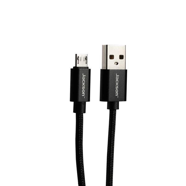 JACKSON 1.5m USB-A to Micro USB Sync & Charge Cable. Braided Cable Provides Extra Durability. Black Colour.
