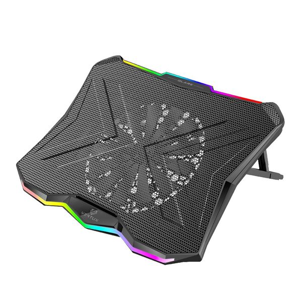 VERTUX Gaming Portable Height Adjustable Cooling Pad with Rainbow LED Lights. Anti-slip. 7 Adjustable Height Settings. Supports up to 17.3" Notebooks. Black Colour