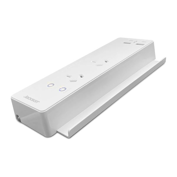 JACKSON 10A Power Hub with 2x USB-A, 2x USB-C Ports & 2x 3Pin Power Outlets. Integrated Phone Stand. Surge Protection. Indicator Light. Cable Management. 1.2m Lead with Right Angle Plug.