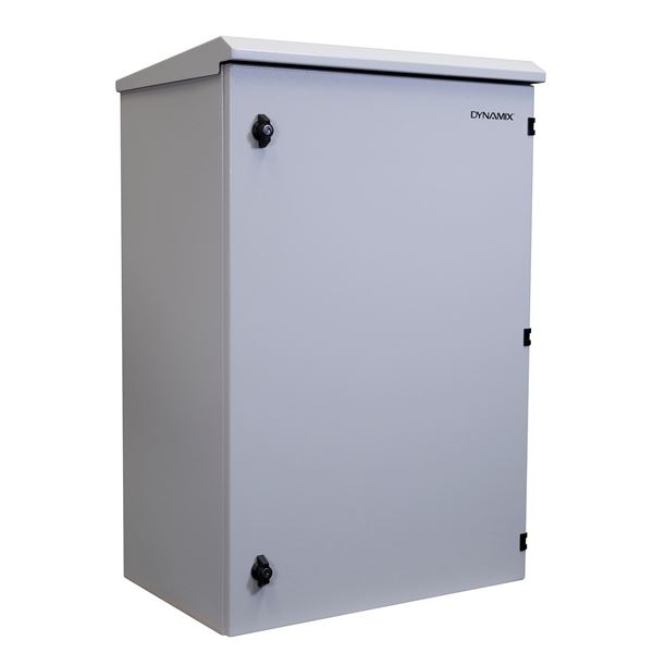 DYNAMIX 18RU Outdoor Wall Mount Cabinet 611x425x915mm (WxDxH). IP65 Rated with Lockable Front Door No Fans or Filters. Wall Mount Included. Made from Rolled Steel. Grey Colour.