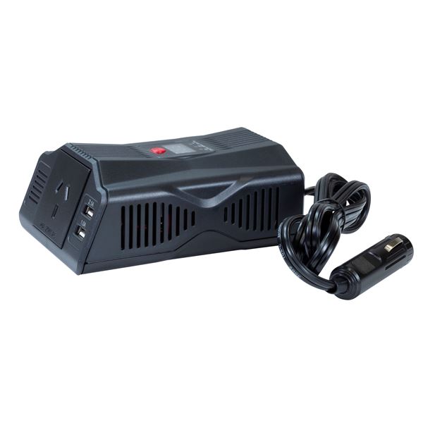 DYNAMIX 200W Power Inverter DC to AC. Input: 12V DC, Output: 230V AC Modified Sine Wave, Incorporates Two USB power ports: 2.1A & 1A. High/Low Voltage and Overload