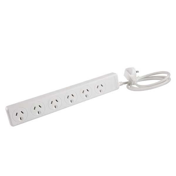 JACKSON 6-Way 10A Powerboard with Overload Protection & 1m Lead. Angled 3-Pin Plug. Wall Mountable. 230-240 VAC 50HZ, 2400 Watt. Ideal for Printers, Computers, Laptops, TV''s & More.