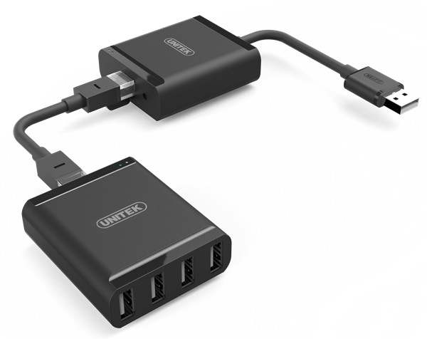 UNITEK 4-Port USB-A Extender Over Cat5e/6/7 Network Cable. Extend up to 60m. Easy Plug & Play. Includes Both Tx & Rx Units. Rx Includes 4x USB-A, 1x RJ45 In Ports. Tx 1x USB-A, 1x RJ45 Out.