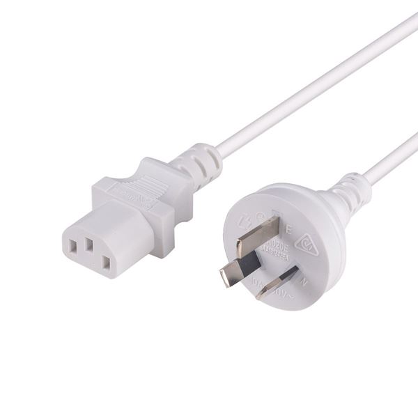 DYNAMIX 1.5M 3-Pin Plug to IEC C13 Female Plug 10A, SAA Approved Power Cord. 1.0mm copper core. WHITE Colour