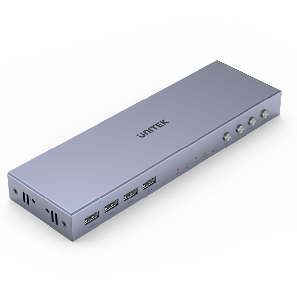 UNITEK HDMI KVM 4-in-1-Out Switch & Supports 4K@60Hz UHD. Includes 4x USB-A Ports, 4x HDMI Inputs & 1x HDMI Output Ports, 4x PC input Ports. Switch Buttons, LED Lights. Includes Cables.