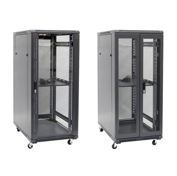 DYNAMIX 27RU Server Cabinet 1000mm Deep (600 x 1000 x 1410mm) Includes 1x Fixed Shelf, 4x Fans, 25x Cage Nuts, 4x Castors & 4x Level Feet. 1000kg static load Glass front door mesh rear door. 6-Way PDU installed
