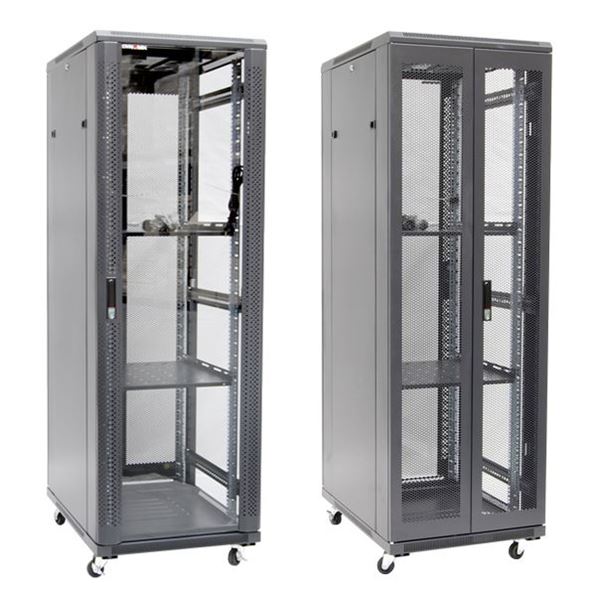 DYNAMIX 37RU Server Cabinet 800mm Deep (600 x 800 x 1853mm). Includes 2x Fixed Shelves, 4x Fans, 25x Cage Nuts, 4x Castors & 4x Level Feet. 1000kg static load Glass front door mesh rear door. 6-Way PDU installed