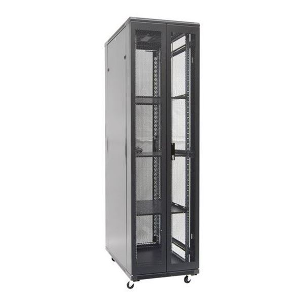 DYNAMIX 45RU Server Cabinet 800mm Deep (600 x 800 x 2210mm). Includes 3x Fixed Shelves, 4x Fans, 25x Cage Nuts, 4x Castors & 4x Level Feet. 1000kg static load Glass front door mesh rear door. 6-Way PDU installed