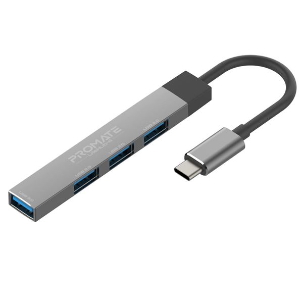 PROMATE 4-in-1 Ultra-Slim Multi Port Hub. Includes USB-C & USB-A Adapter. 4x USB-A Ports, Transfer Rate up to 480Mbps, Compatible with Win & Mac. Easy Plug & Play. Black
