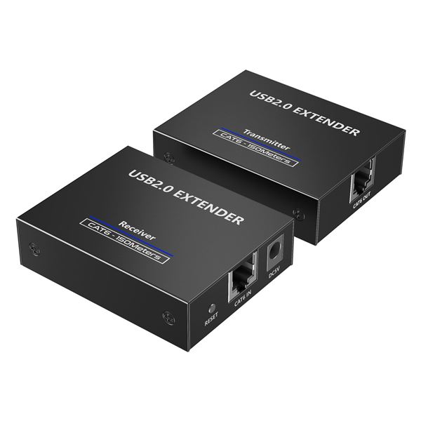 LENKENG 4-Port USB-A 2.0 Extender Over Cat5e/6/7 Network Cable. Extend up to 150m (Cat6). Easy Plug & Play. Includes Both Tx & Rx Units Rx Includes 4x USB-A, 1x RJ45 In Ports. Tx 1x USB-A, 1x RJ45 Out.
