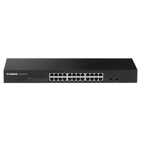 EDIMAX 24 Port Gigabit Rack-Mount Unmanaged Switch + 2 SFP Ports. High-Speed Networking and Jumbo Frames. Designed for Medium /Large Network Environments. Includes Brackets.