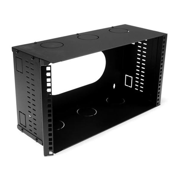 DYNAMIX 6U 200mm Deep 19'' Fully Enclosed Hinged Wall Mount Bracket. Includes Lid & Base Panels. Incorporates Side Venting & Rear Entry Plus Knock Outs on Top, Bottom & Sides. Black Colour