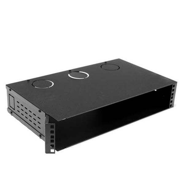 DYNAMIX 2U 300mm Deep 19'' Fully Enclosed Hinged Wall Mount Bracket. Includes Lid & Base Panels. Incorporates Side Venting & Rear Entry Plus Knock Outs on Top, Bottom & Sides. Black Colour