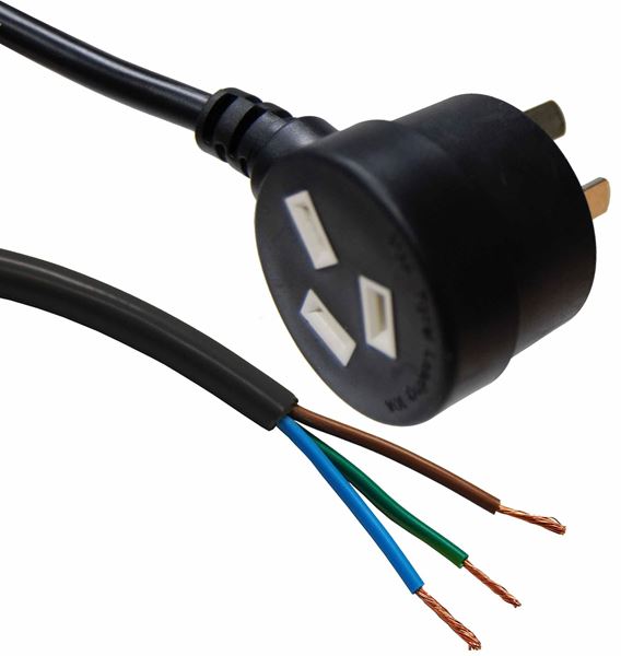DYNAMIX 3M 3-Pin Tapon Plug to Bare End, 3 Core 1mm Cable, Black Colour, SAA Approved.