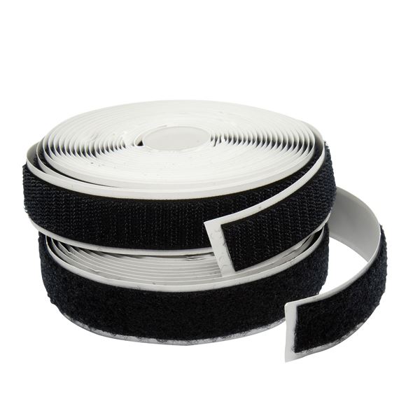 DYNAMIX Self Adhesive Hook & Loop Strap. 5M x 20mm, 1x Female & 1x Male Roll in Pack. Black Colour.