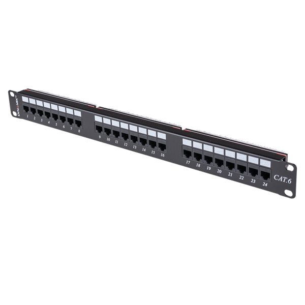 DYNAMIX 24 Port 19'' Cat6 UTP Patch Panel, T568A & T568B Wiring. 1RU. 110x Terminations