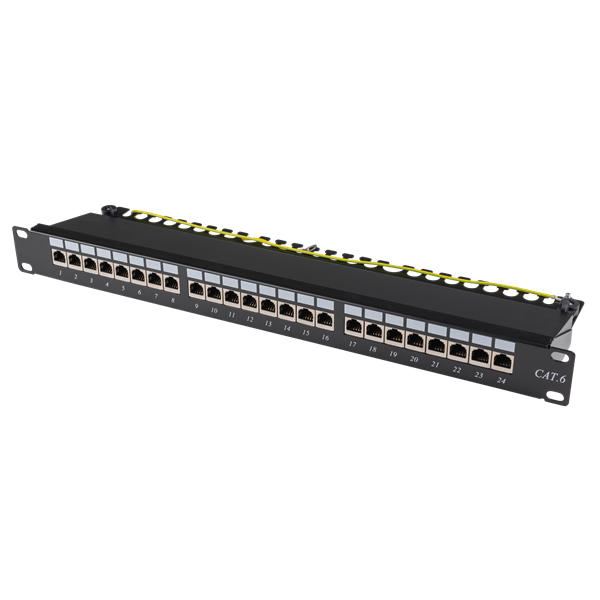 DYNAMIX 19" Cat6 24-Port RJ45 1U Shielded Patch Panel. Easy Field Label System & Port Identification. 110x Termination. Colour Coded for T568A & T568B. Supports Both Cat5e & Cat6.