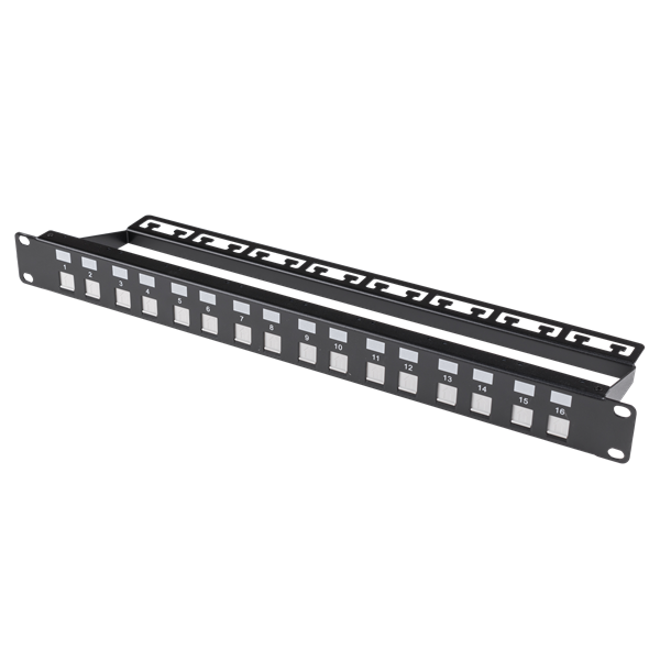 DYNAMIX 16 Port Unloaded Patch Panel, Shuttered Keystone Inserts, 1RU