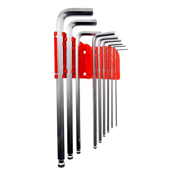 GOLDTOOL 9 Piece Ball Point Long Arm Hex Key Set. Includes: 1/16", 5/64", 3/32", 1/8", 5/32", 3/16", 1/4", 5/16", 3/8".
