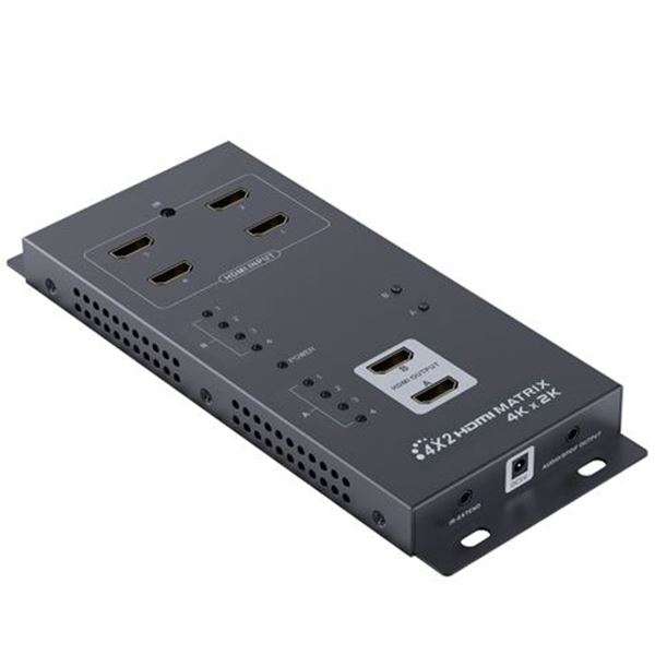 LENKENG 4-In-2-out HDMI Matrix Switch. Supports up to  UHD 4K2K@30Hz & 1080p Full HD. Supports 12-bit Deep Colour, CEC, HDCP, IR Remote Control. Includes remote.
