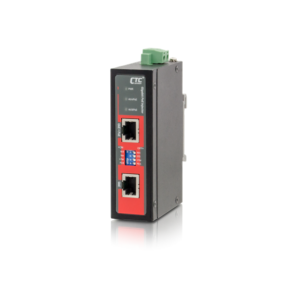 CTC UNION 1 Port Gigabit 48V DC PoE Injector. -40C~75C. PoE+ power budget 48V DC/60W. Power consumption 48V DC/62.8W. Din-kit incl.