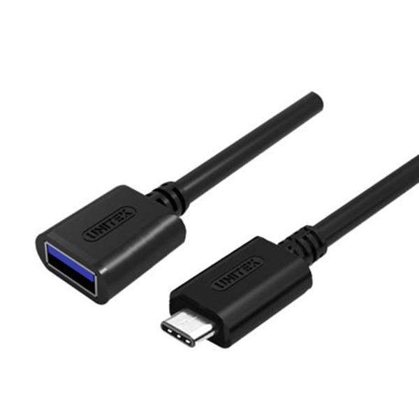 UNITEK 0.2m USB 3.0 USB-C Male to USB-A Female Cable. OD: 4.0mm, Nickel Plated, Ultra-Compact Cable, Reversible USB-C Connector, Supports Data Transfer Speed up to 5Gbps, Sync & Charging. Black Color