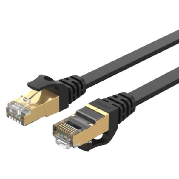 UNITEK 2m CAT 7 Black Flat SSTP 32AWG Patch Lead in PVC Jacket. 500MHz, Gold-plated Contacts with RJ45 (8P8C) Connectors, Compatible with 10GBaseT.