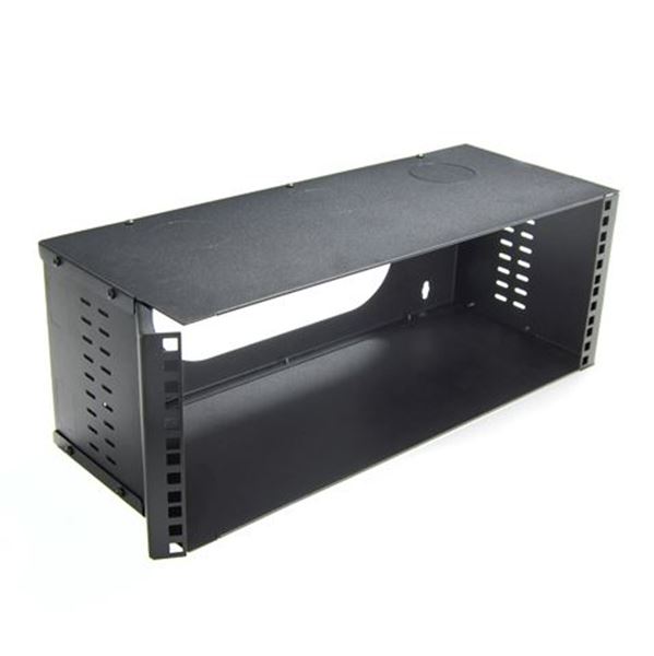 DYNAMIX 4U 200mm Deep 19'' Fully Enclosed Hinged Wall Mount Bracket. Includes Lid & Base Panels. Incorporates Side Venting & Rear Entry Plus Knock Outs on Top, Bottom & Sides. Black Colour