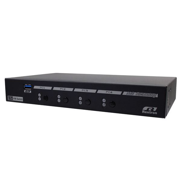 REXTRON 4-Port USB-A 3.2 Gen 1 KM Switch with Mouse Roaming Function. Allows 4 Computers to Share USB Peripherals. Flexible Preset Screen Layout of 1x4, 2x2, 1+3 or 4x1.