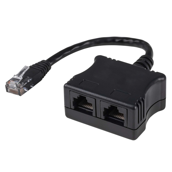 DYNAMIX RJ45 Dual Adapter (2x UTP devices) with Short Cable. MUST be used as a pair on structured cabling. Sold as a single unit.