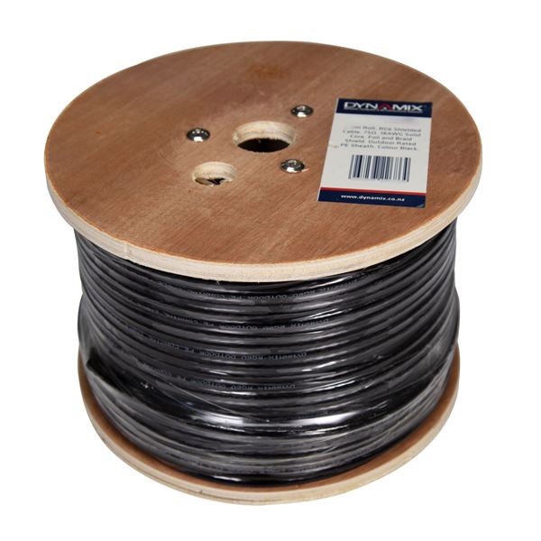 DYNAMIX 305m Roll RG6 Shielded Cable. Black. 75ohm. 18AWG solid core. Foil and braid shield.