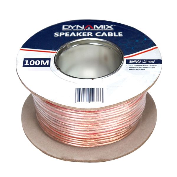 DYNAMIX 100m 16AWG/1.31mm Speaker Cable, OFC 25/025BCx2C, Clear PVC Insulation, OD: 4.0x 8.0mm. Meter Marked