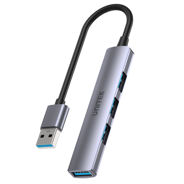 UNITEK 4-in-1 USB Multi-port Ultra Slim Hub with USB-A Connector. Includes 1x USB3.0 Port & 3x USB2.0 Ports. 30cm Cable. Space Grey