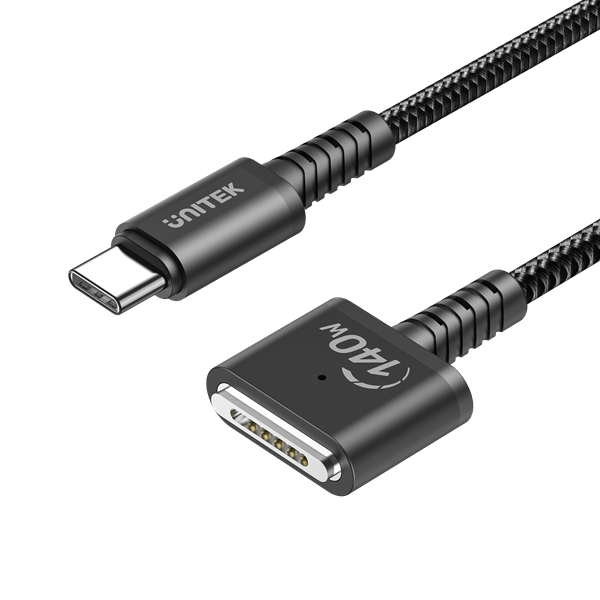UNITEK 2M 140W USB-C to MagSafe 3 Charging Cable for MacBook. Tangle Free Nylon Braided, Strong Magnetic Hold, 140W PD. Compatible with MacBook Pro & MacBook Air. Black Colour.