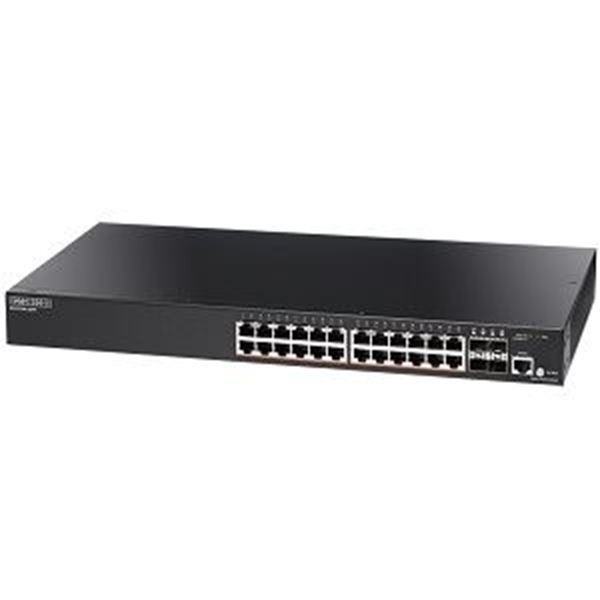 EDGECORE 24 Port Gigabit Extendable PoE+ Web Smart Pro Switch. (4-port GE SFP & 24x RJ-45 ports). Power Budget: 370W (expand to 740W with EPS460W) 1x RJ45 Console port. External Power.